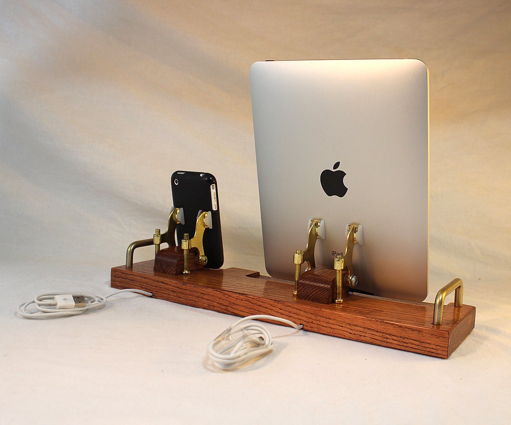 DUAL Unit - iPad - iPhone - iPod - EX Dock - Sync and Charging iDock Station- Custom Built Oak Model..