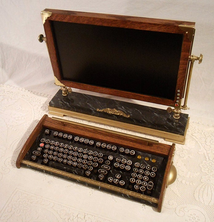 Custom Built Vintage Looking - 20inch Widescreen LCD Monitor-Wireless Keyboard-Mouse Combo ...Victorian Steampunk Style
