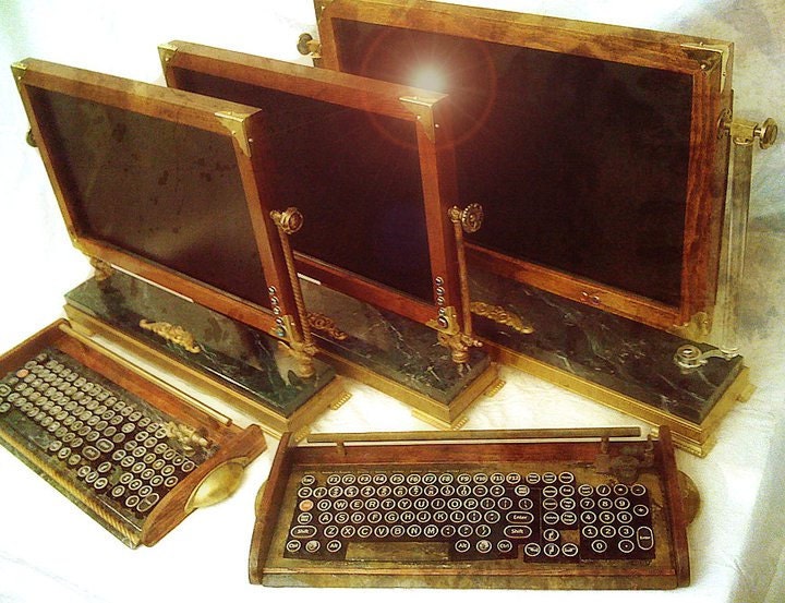 Custom Built Vintage Looking - 20inch Widescreen LCD Monitor-Wireless Keyboard-Mouse Combo ...Victorian Steampunk Style