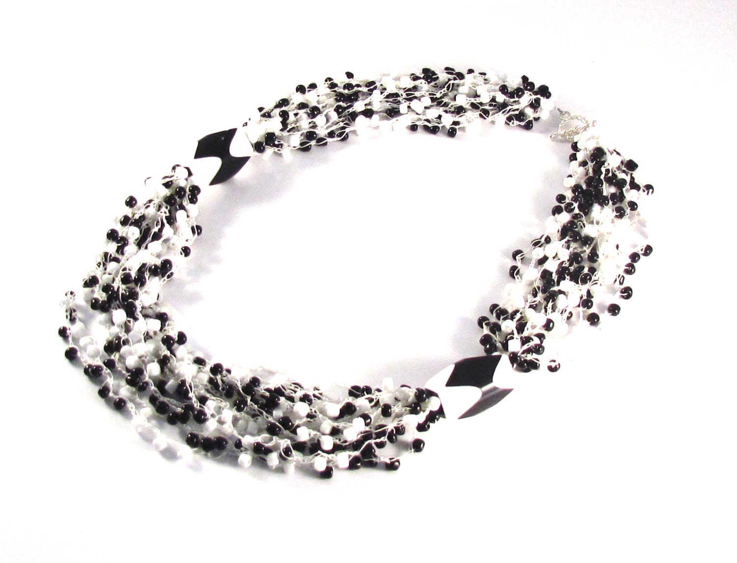 Ecuadorian Crocheted Black and White Beaded Necklace (Mercedes)