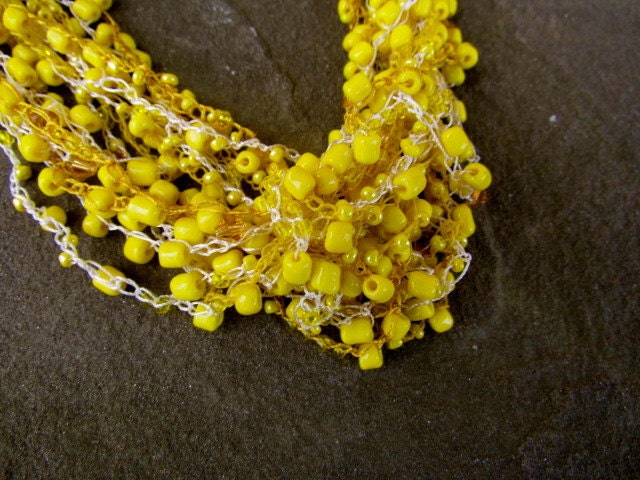 Ecuadorian Crocheted Yellow Beaded Necklace (Mercedes)
