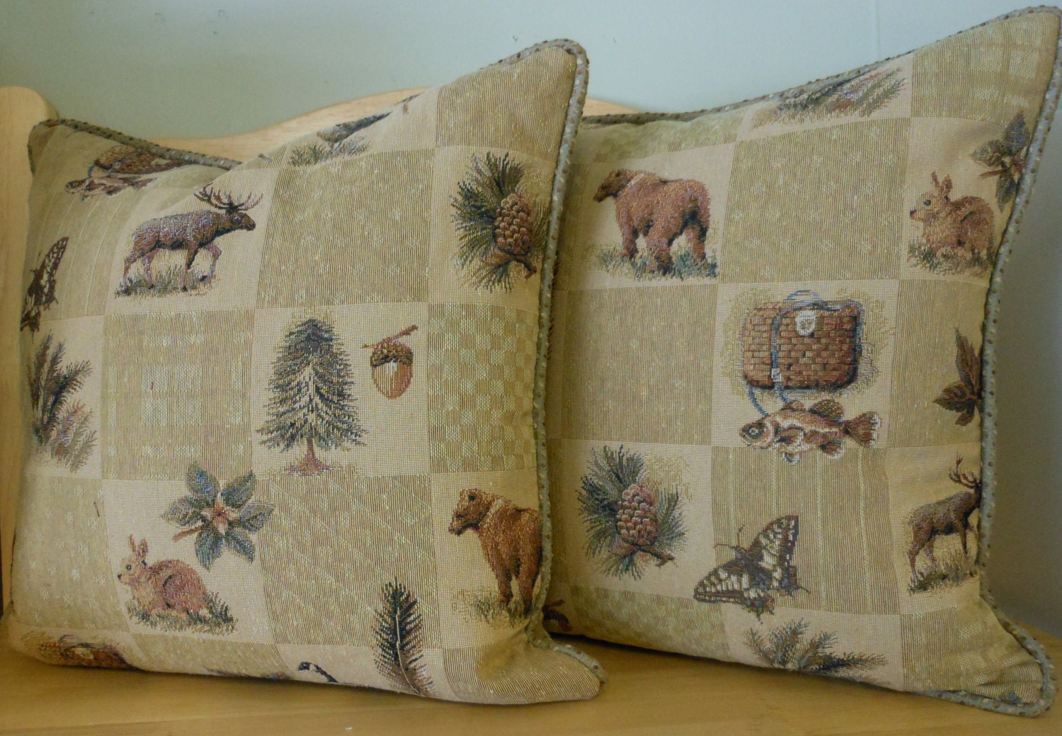 Decorative pillows, a pair, mountain, lodge, cabin, 20 inch