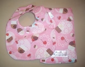 Cup Cake Super Soft Baby Bib and Burp Cloth Set For Baby Girl