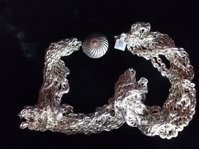 Vintage Silver Necklace WOW factor Glam & DRAMATIC 9 strands (sn 226)