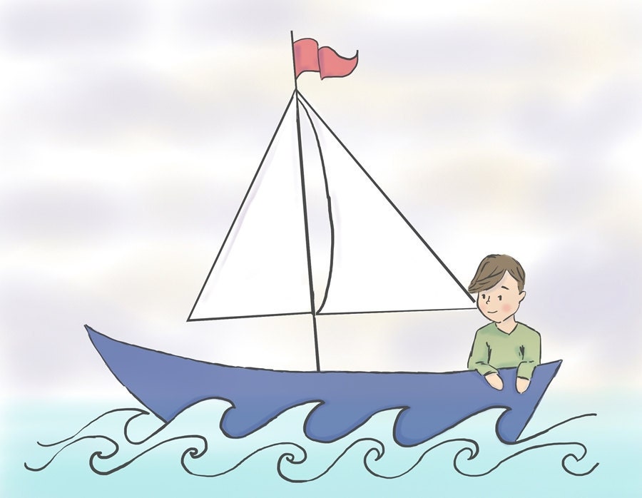 Digital Print Kids Nursery Art Print Decor Baby Nursery Illustration Sailboat Art 5x7