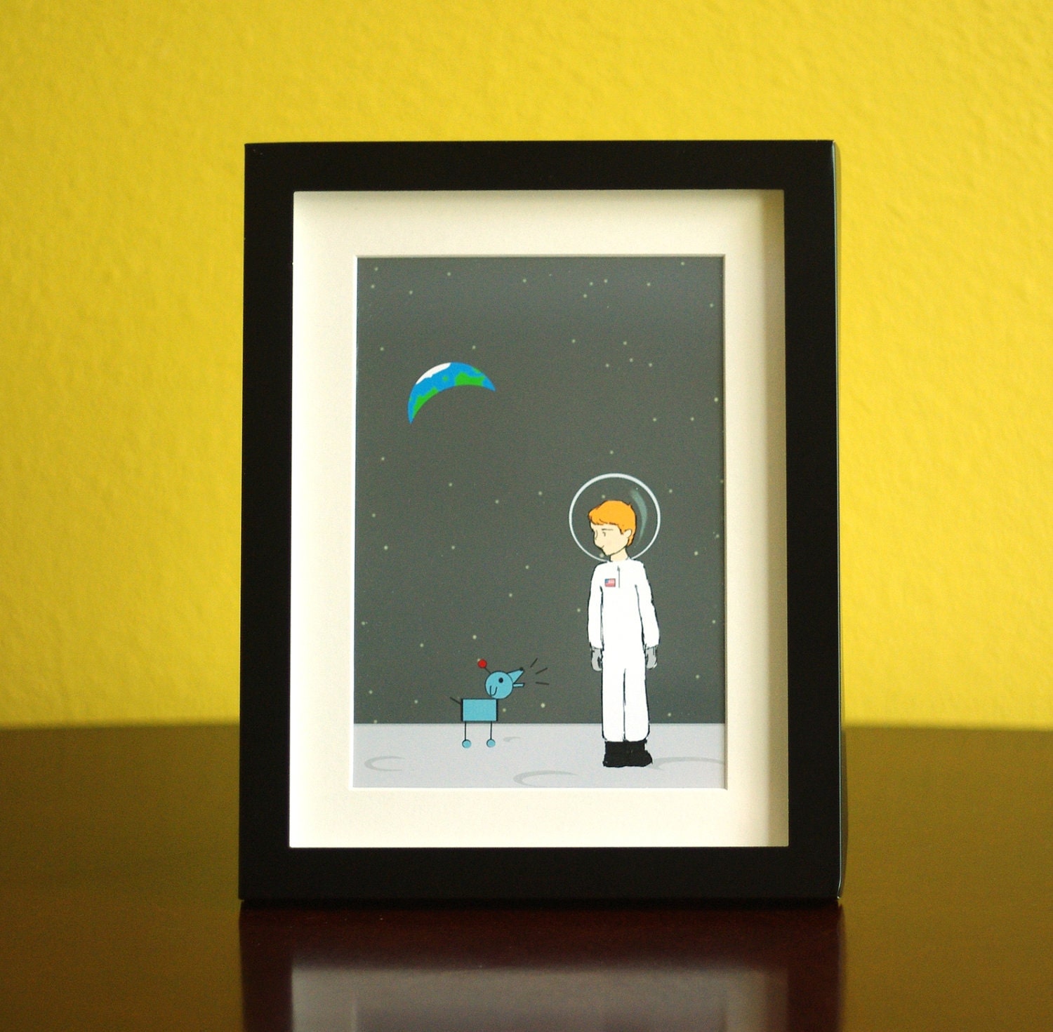 Reserved for lms968s -- Nursery Art Print Astronaut Boy and Robot Dog Illustration 8x10