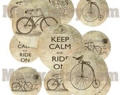 1 Inch Circle Vintage Bicycle Collection Collage Digital Image for Glass Tile Pendant, Bottle Caps and more. Style. 269