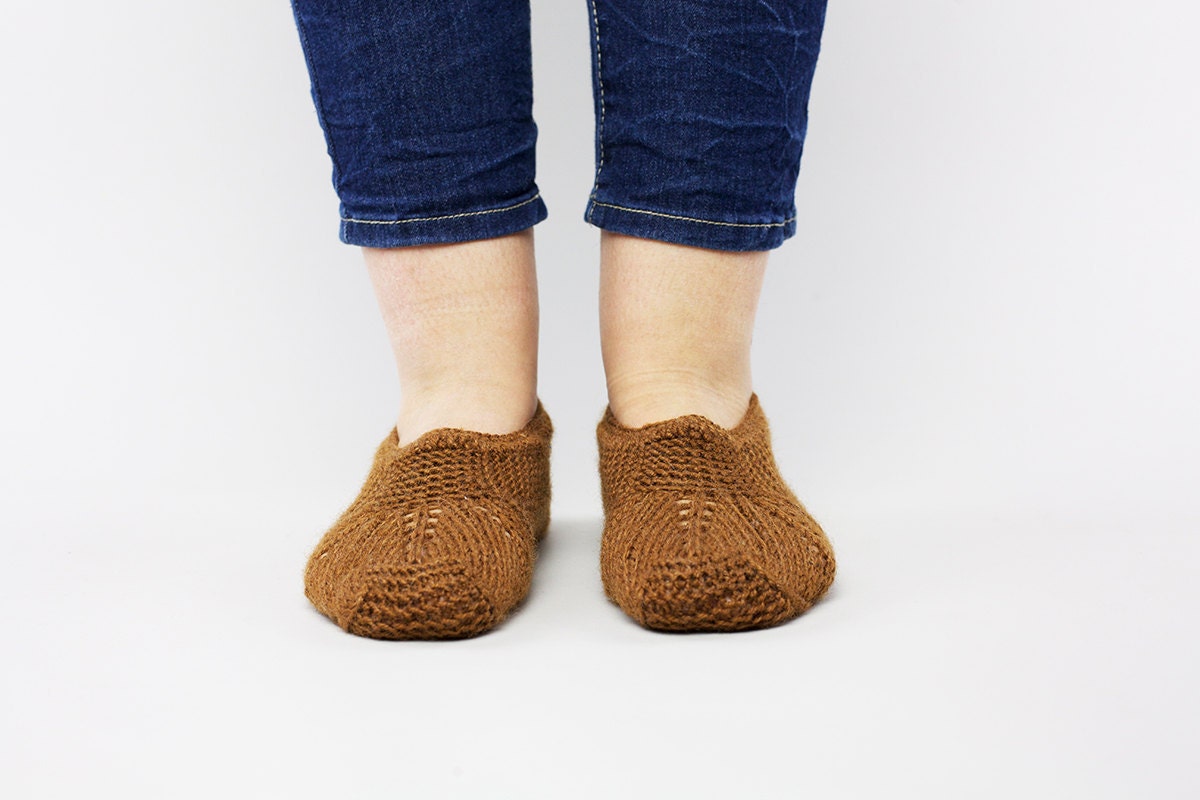 Hand knit brown soft socks slippers