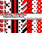 INSTANT Download Ladybug Digital Scrapbooking Paper Pack Red Black and White Scrapbook Papers Kit Lady bug ladybugs