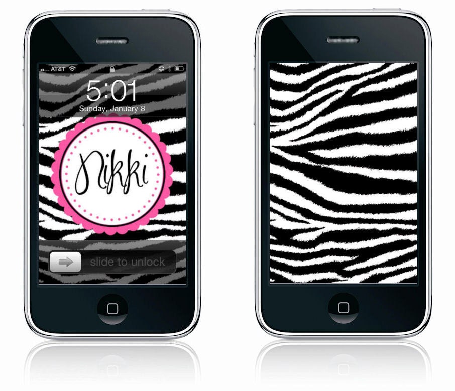 iPhone or iPod Touch personalized screensaver and wallpaper background Zebra Pink Customized