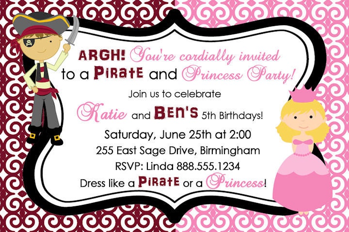 Personalized Pirate and Princess Birthday Party Invitation Design Digital YOU PRINT Ship Photo card Invite Boy  girl