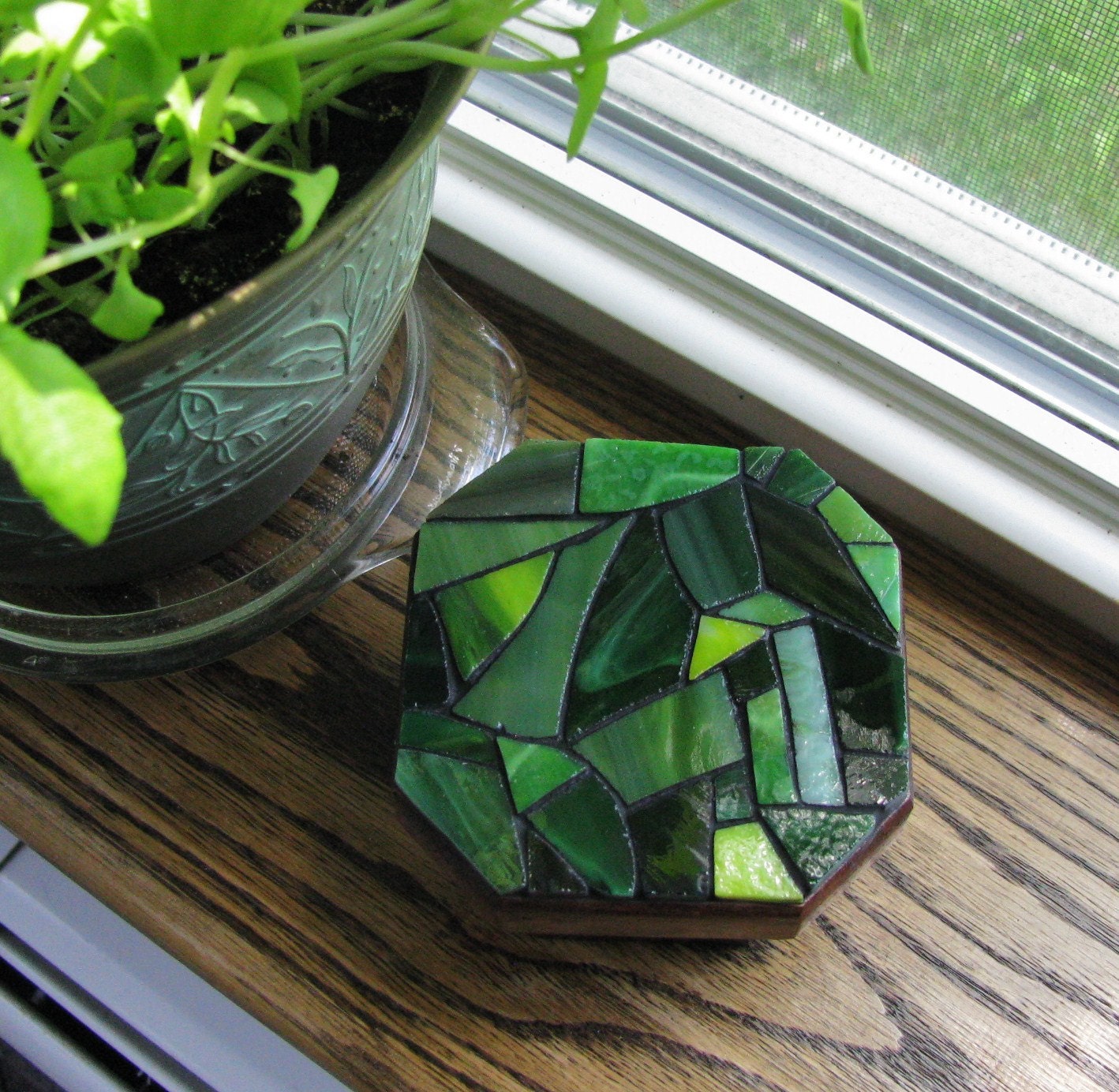 Stained Glass Mosaic Octagon Trinket Box
