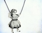 Little girl necklace -pendant, drawing on plastic
