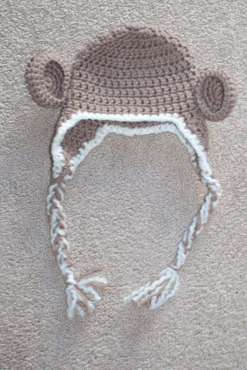 Light Brown Crochet Monkey Hat With Cream Trim - Choose Your Size