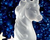 He WiLL EAT FROM YOUR HANd Vintage Transparent Glass Unicorn Bell