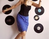 MIDNIGHT BLUE MARTINi  BondGirl Tulip Skirt with Sparkles, Beads and Eyelets in Rich Blue S/M