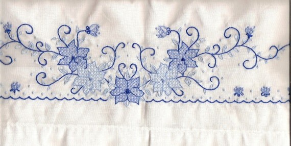 Hand Embroidered Royal Blue Pillow Cases