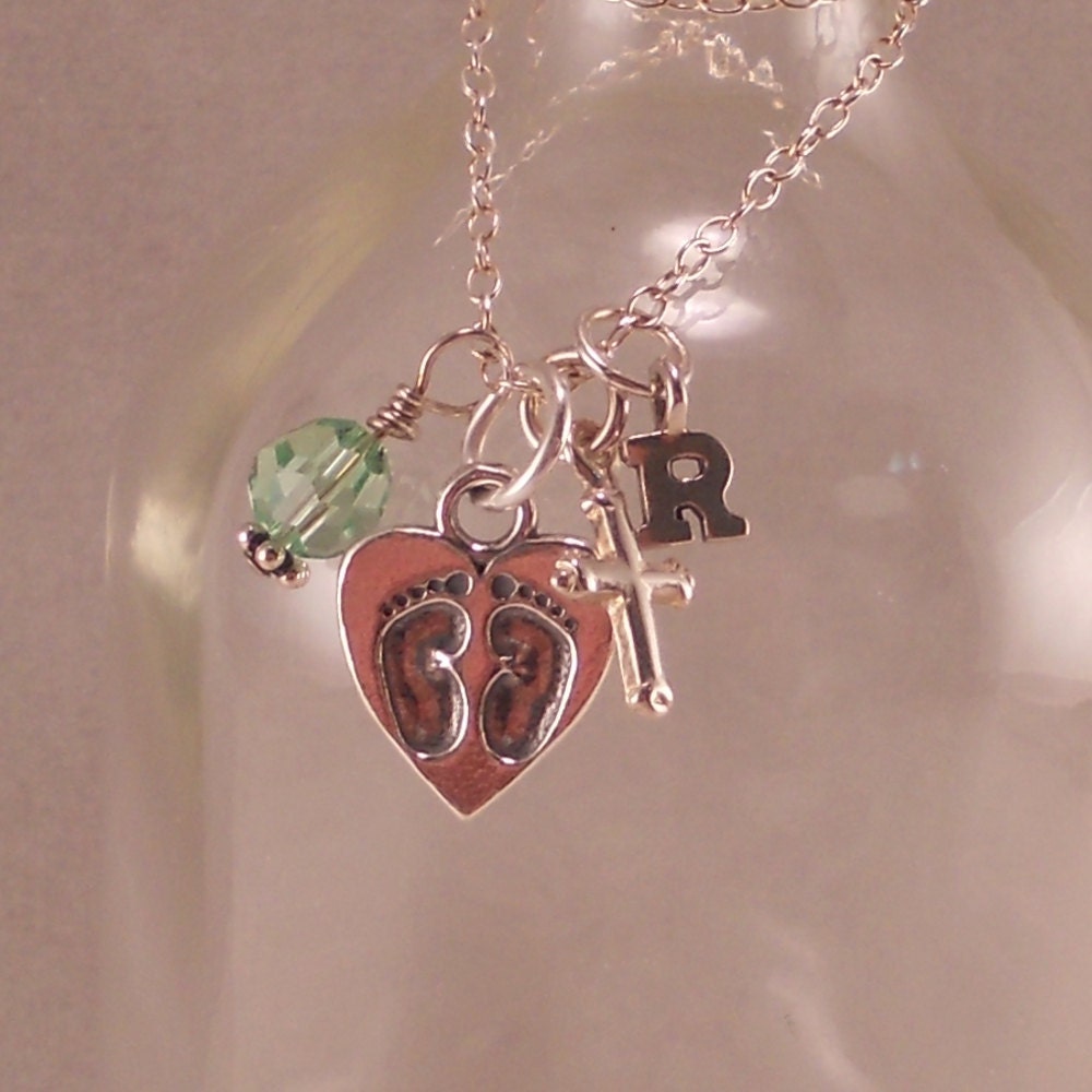 Remembrance Necklace. Memorial Jewelry. Personalized. birthstone. sympathy. infant loss. Sterling silver. initial, angel wing, cross, gold