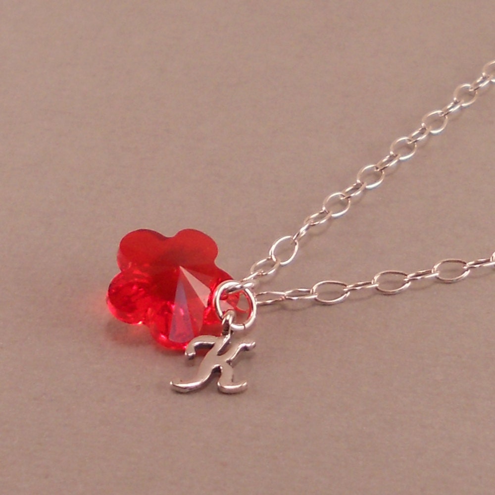 Little Girls Necklace. Sterling Silver. birthday gift, childrens jewelry, personalized, initial, pink, red, monogrammed, for niece