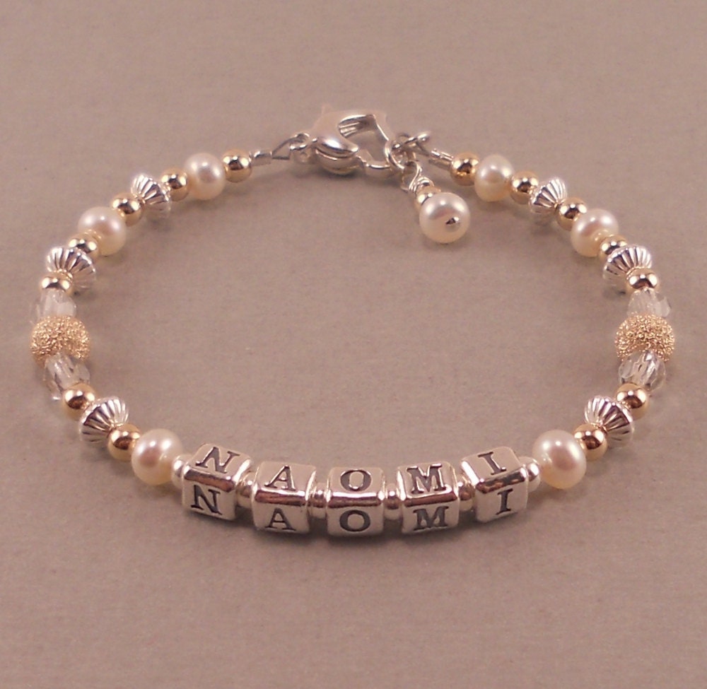 Gold Dust Baby Name Bracelet Sterling by SixSistersBeadworks