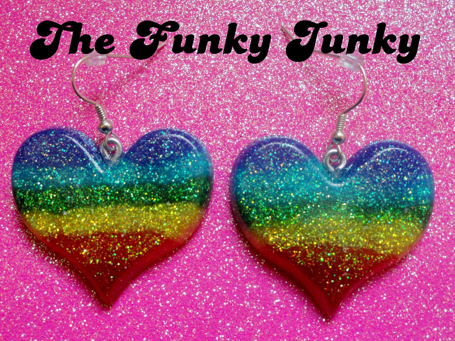 Rainbow Resin Glitter Heart Shaped Earrings - LGBT