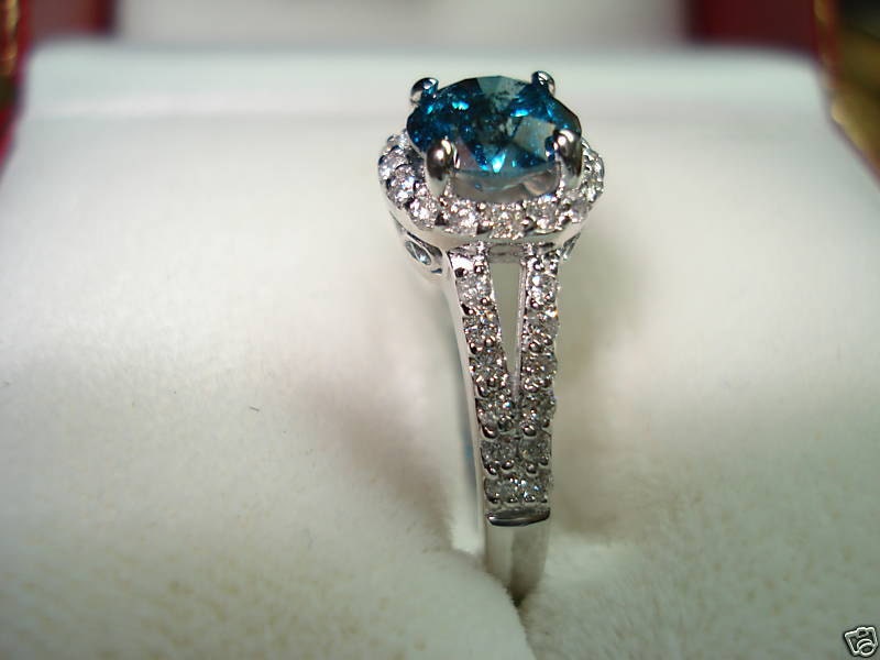 950 Platinum Certificate Blue & White Diamonds Engagement  Ring 1.36 Carat handmade