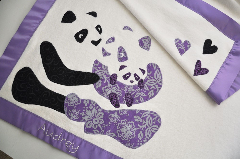 RESERVED for Valerie-- Super Soft Organic Panda Baby Blanket -- Personalized Free -- Toddler Size