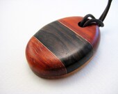 Handmade Wood Pendant with Copper Accents - Padauk Oval