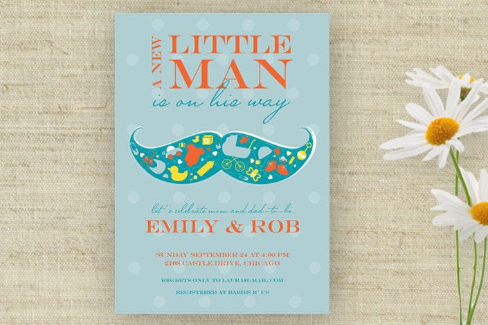 Little Man Mustache Baby Shower Invitation Printable Custom Personalized (Digital File)
