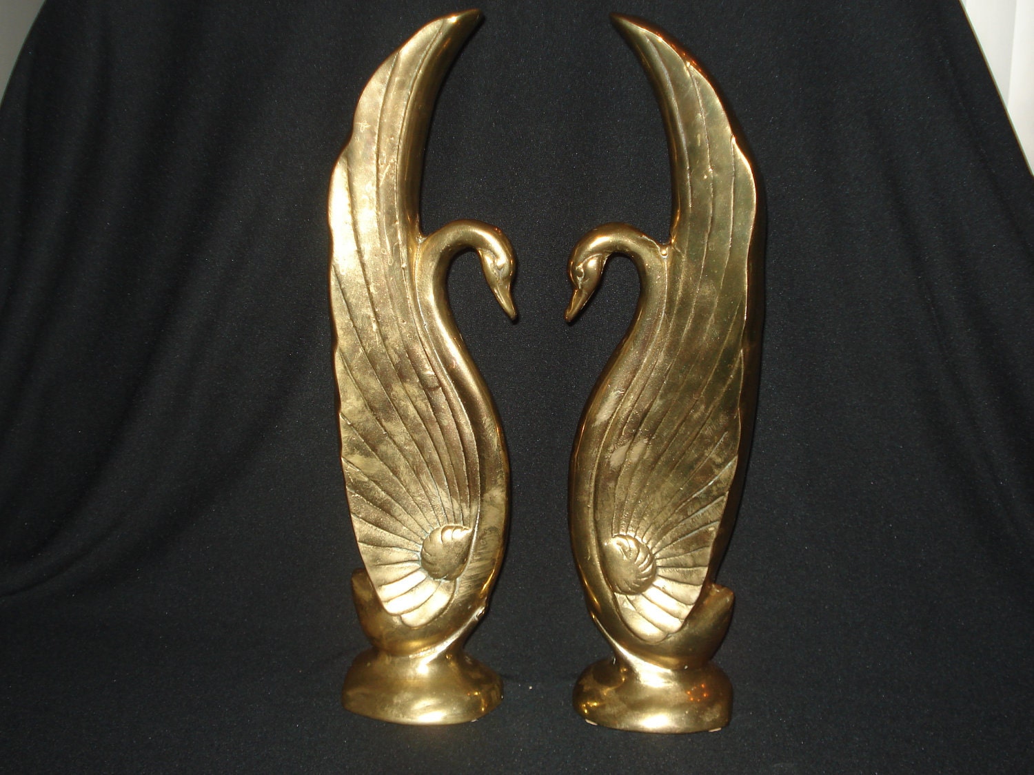 Large Vintage Art Deco Brass Hollywood Regency Swan Bookends