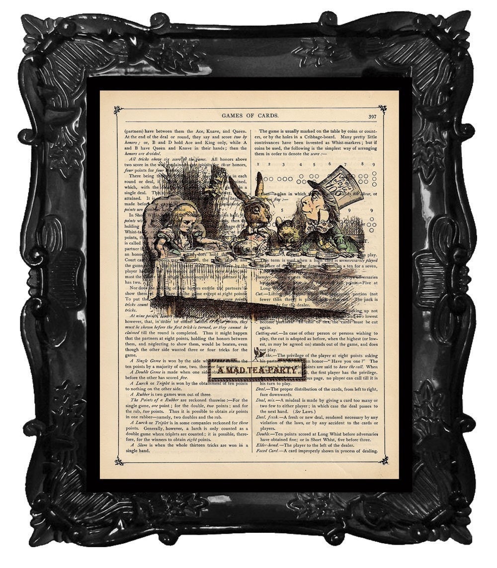 Upcycled Dictionary Page Upcycled Book Art Upcycled Art Print Upcycled Book Print Vintage Art Print Alice in Wonderland Mad Hatter Tea Party