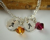 Personalized Initial Pendant Birthstone Necklace, Mother's Gift, Sterling Silver, Stamped Jewelry, Mother Necklaces