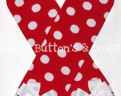 Red with white polka dots leg warmers w/attached white hair bows for added cuteness