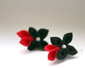 Black with Red, Flower Brooch end Earrings - GoodFloristDesign