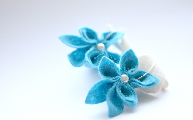 Turquoise Felt Flower Earrings