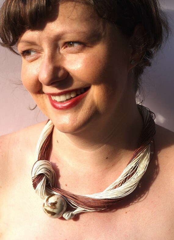 Brown and White, Linen Necklace