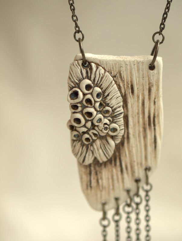 Woodland Tribe - A unique porcelain necklace with lichen.