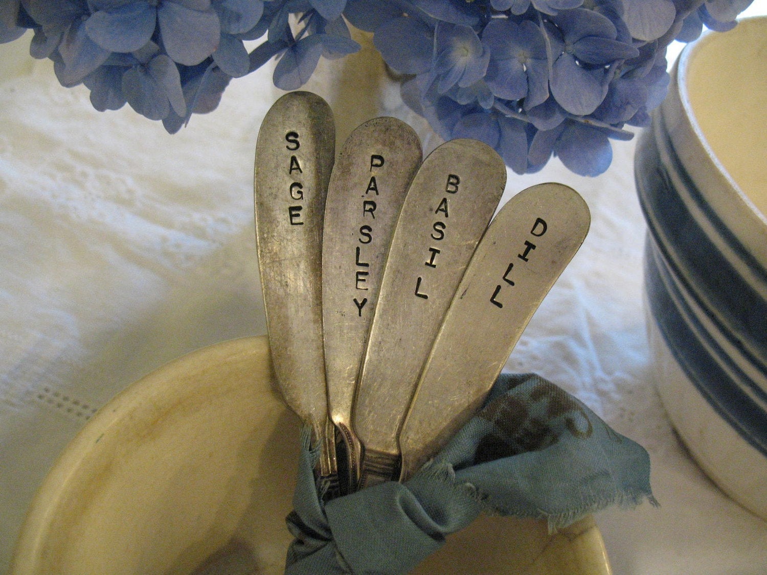 Vintage Silverware Herb Garden Markers Butter knives Set of four