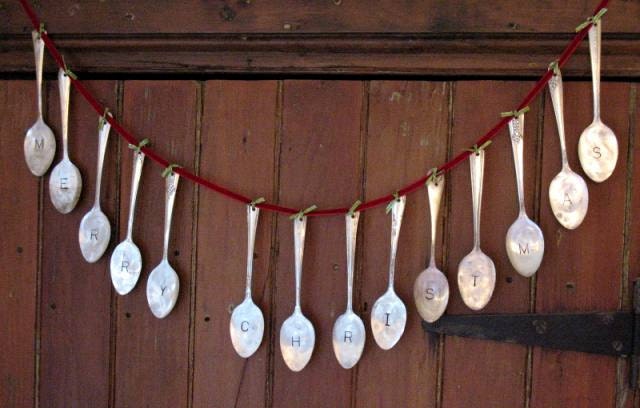Vintage Silverware Silver Plate Teaspoon Merry Christmas Garland Ornament