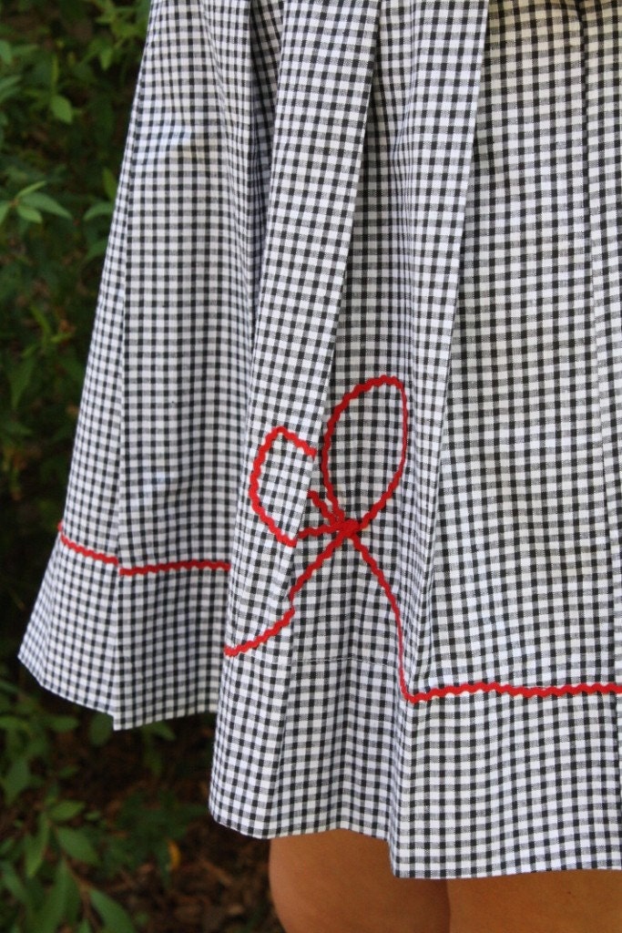 Betsy black white mini gingham dress with red bow