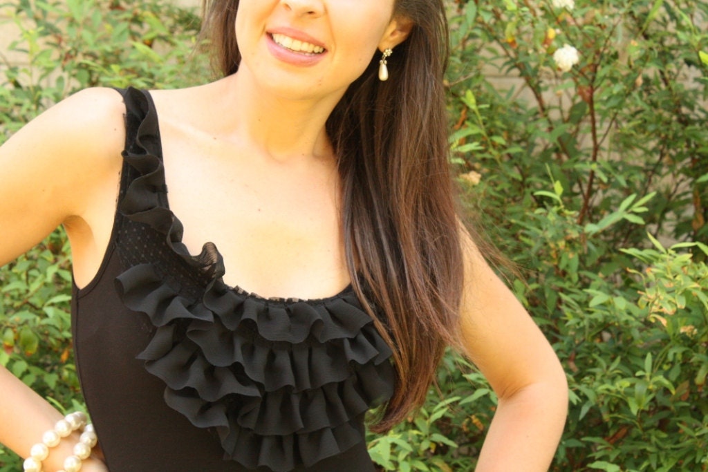 Christina black mini dress with tuxedo frill