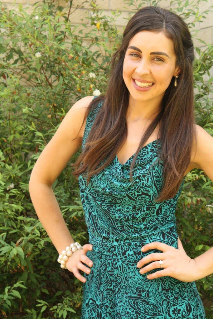 Aqua print cowl neck dress