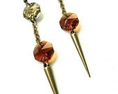 Long Champagne & Amber Spike Dangle Earrings