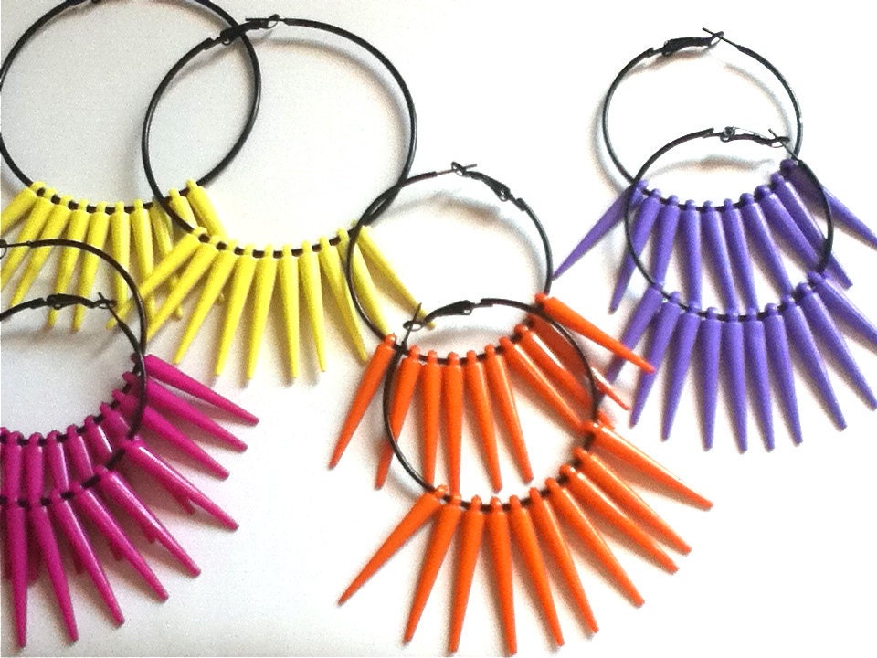 Summertime Fun- Neon ORANGE Spike Hoop Earrings