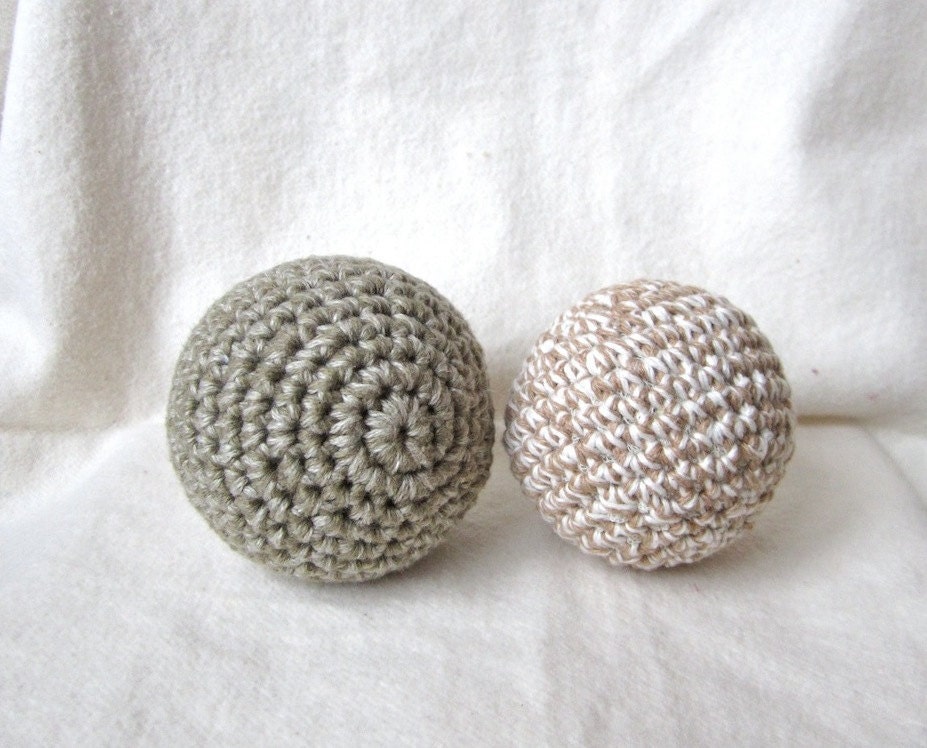 Play ball, organic, colorgrown cotton, rattle sound, safe, green, brown, crochet, baby, shower gift, neutral, pastel, natural, can be vegan