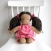 Organic Waldorf Doll 12 inch, girl, tan skin, dark skin, colored, brown hair, long hair, pink, orange, yellow, eco friendly