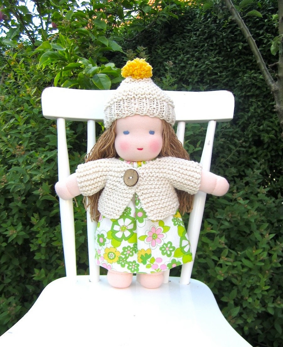 Reserved for Jessica - Waldorf doll, organic, blue eyed, eco friendly, long haired, white, green, cosy, soft, natural, 12 inch
