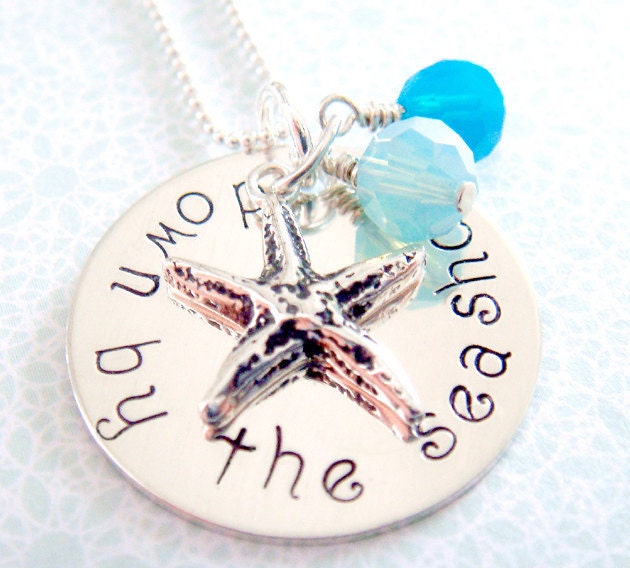 Starfish Necklace - Hand Stamped Jewelry -  Sterling Silver