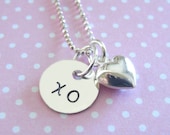 Puffed Heart Necklace - Hand Stamped Jewelry - Heart Charm
