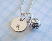 Volleyball Necklace - Hand Stamped Jewelry - Sterling Silver